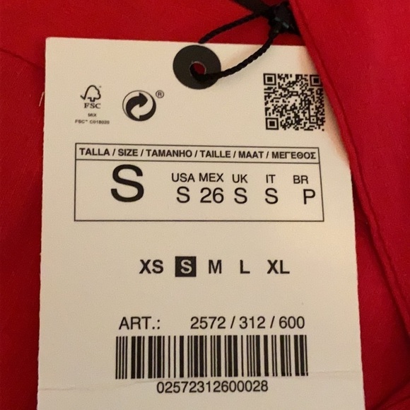 🌹NWT. Zara Red Draped Linen Blend Mini V-neckline Dress. Size S. - Picture 8 of 10